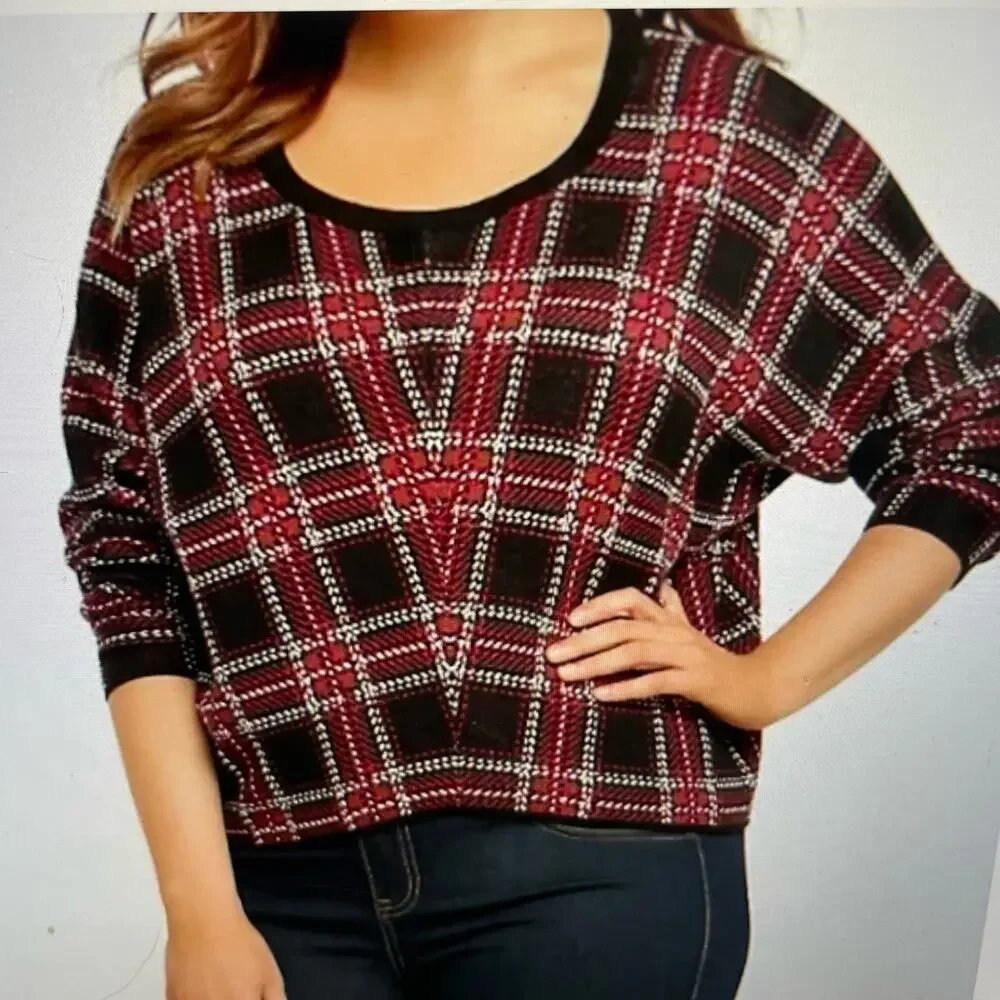 Torrid Red Black White Plaid Cropped Sweater size 2